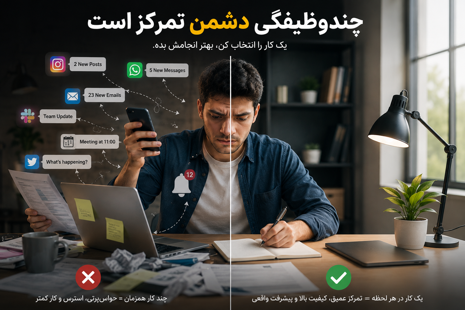 افزایش تمرکز و کاهش حواسپرتی ناشی از موبایل و شبکههای اجتماعی
